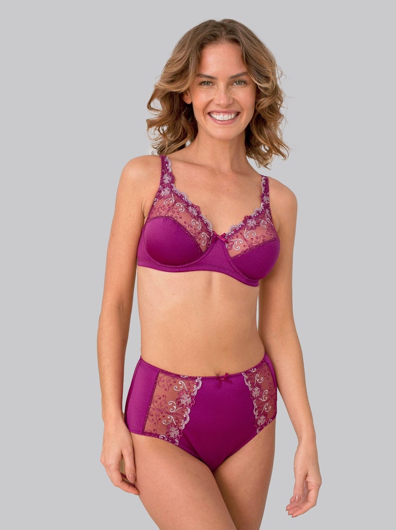 Culotte gainante taille haute tulle brodé Violet foncé - Kiabi