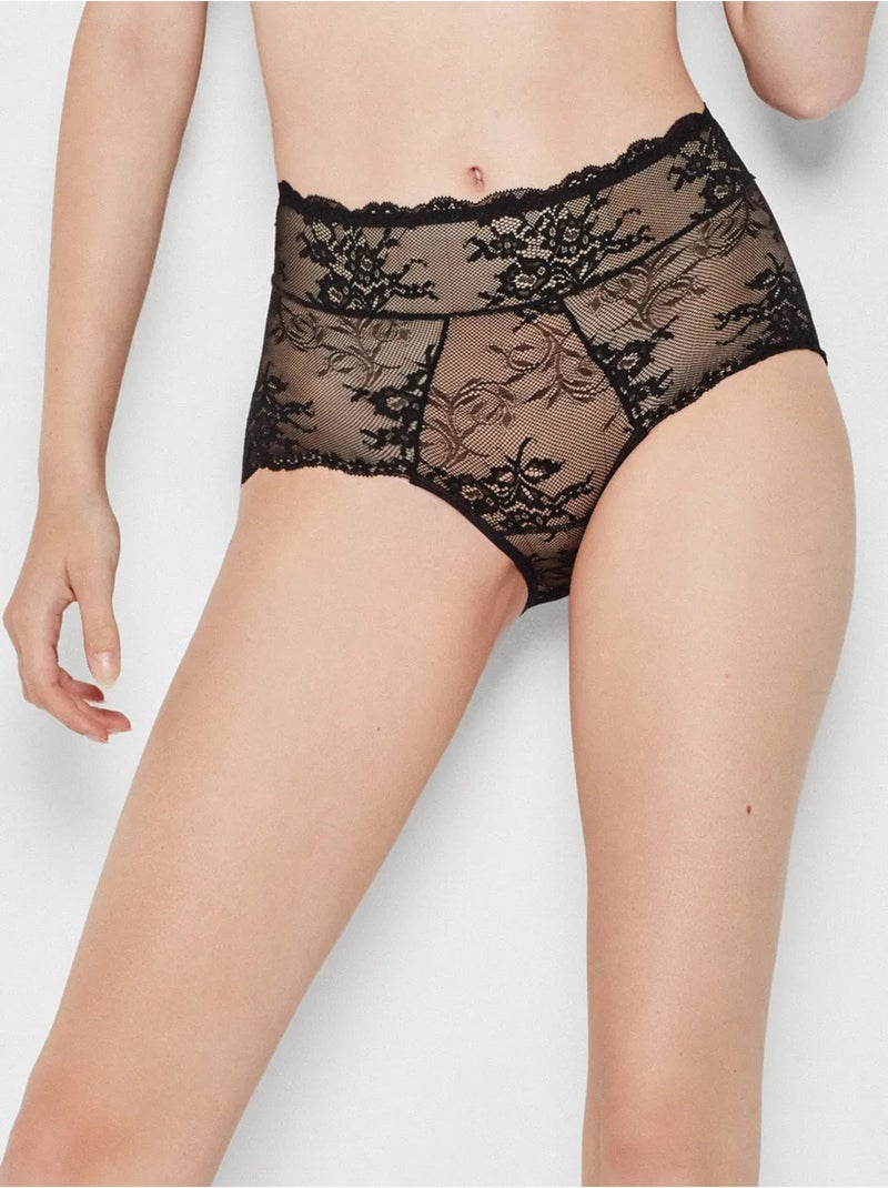 Culotte haut en tissu dentelle Noir - Kiabi
