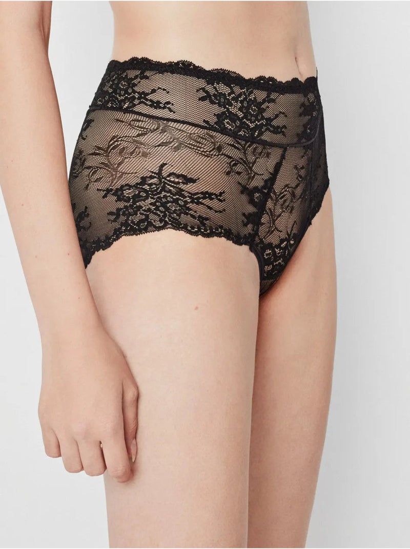 Culotte haut en tissu dentelle Noir - Kiabi