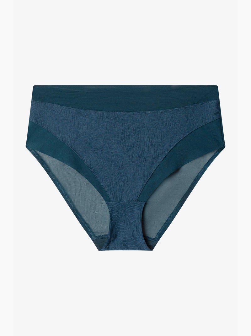Culotte haute à motifs de feuilles sur toute la surface Bleu pétrole - Kiabi