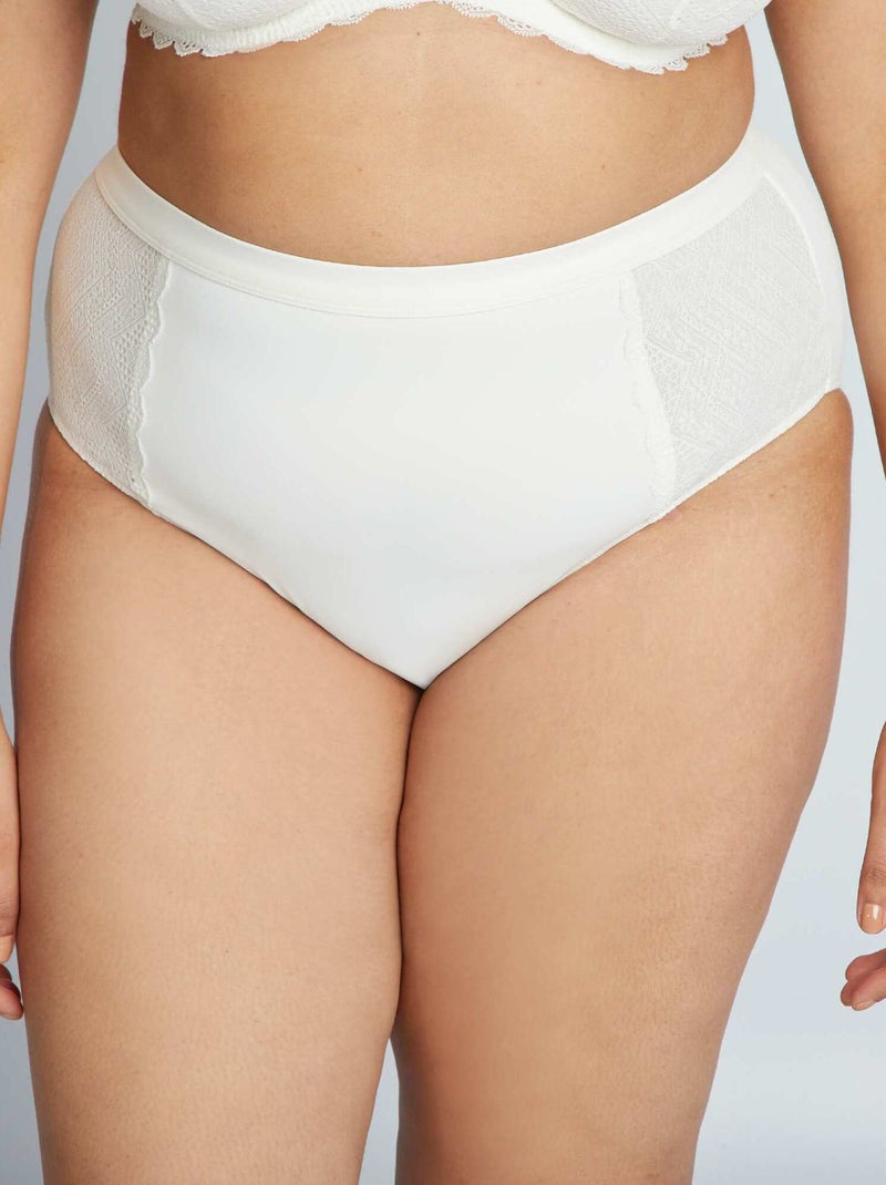 Culotte haute bi-matière avec dentelle Blanc - Kiabi