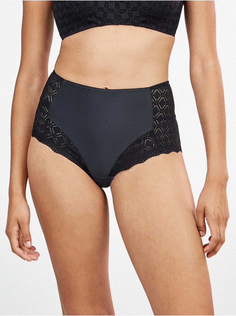 Culotte haute dentelle géométrique Noir - Kiabi