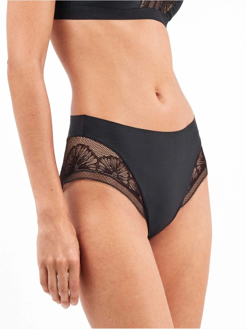 Culotte haute effet string avec finition effilochée Noir - Kiabi