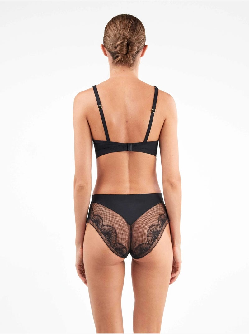 Culotte haute effet string avec finition effilochée Noir - Kiabi
