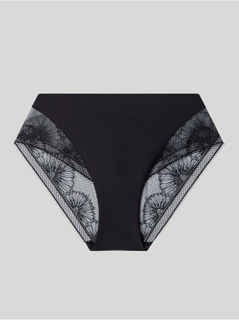 Culotte haute effet string avec finition effilochée Noir - Kiabi