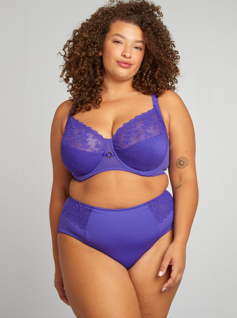 Culotte haute en microfibre avec dentelle Violet - Kiabi