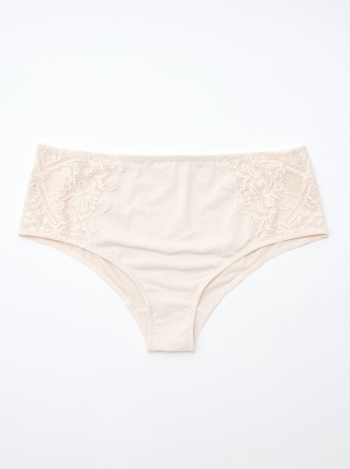 Culotte haute en microfibre et dentelle - Kiabi