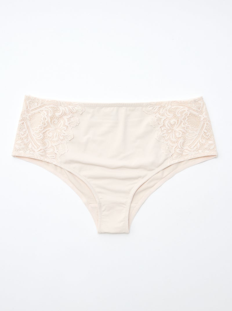 Culotte haute en microfibre et dentelle Gris - Kiabi