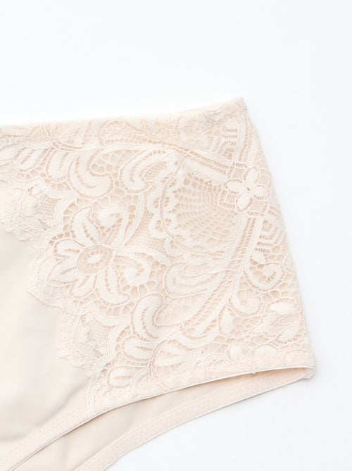 Culotte haute en microfibre et dentelle - Kiabi