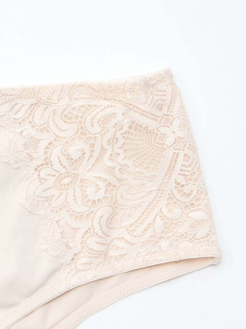 Culotte haute en microfibre et dentelle Gris - Kiabi