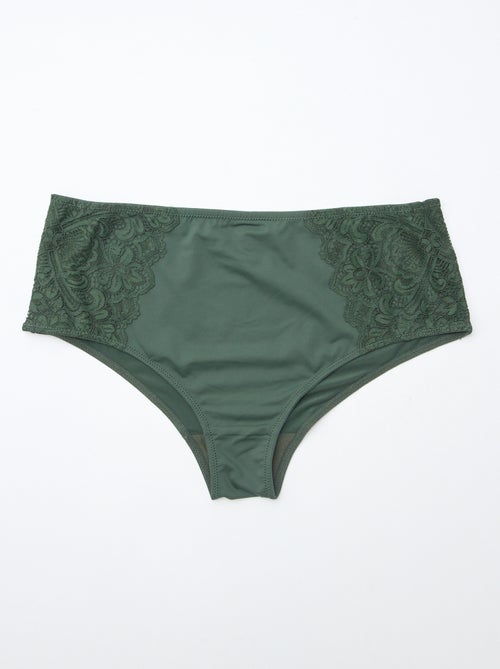 Culotte haute en microfibre et dentelle - Kiabi