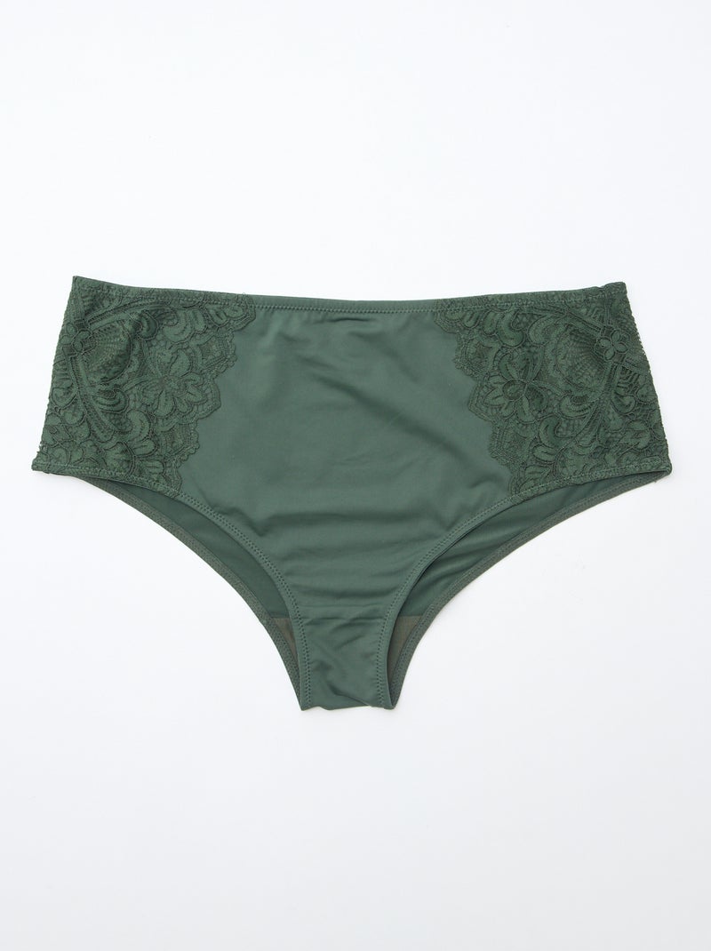 Culotte haute en microfibre et dentelle Kaki - Kiabi