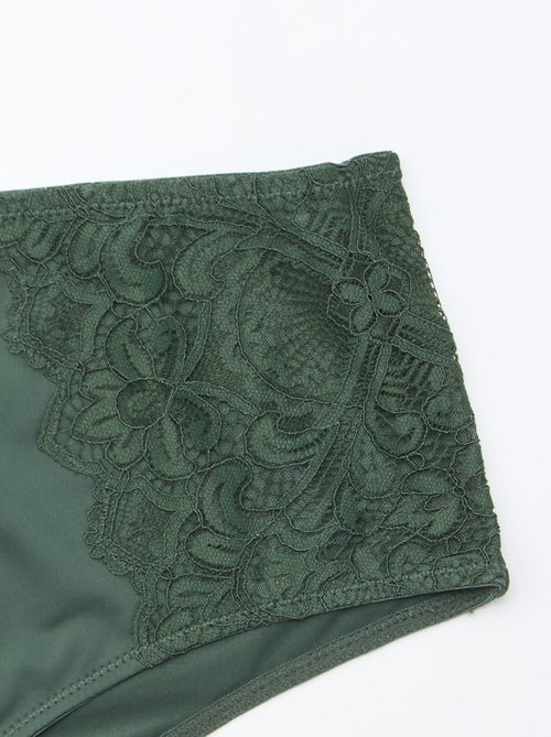 Culotte haute en microfibre et dentelle - Kiabi