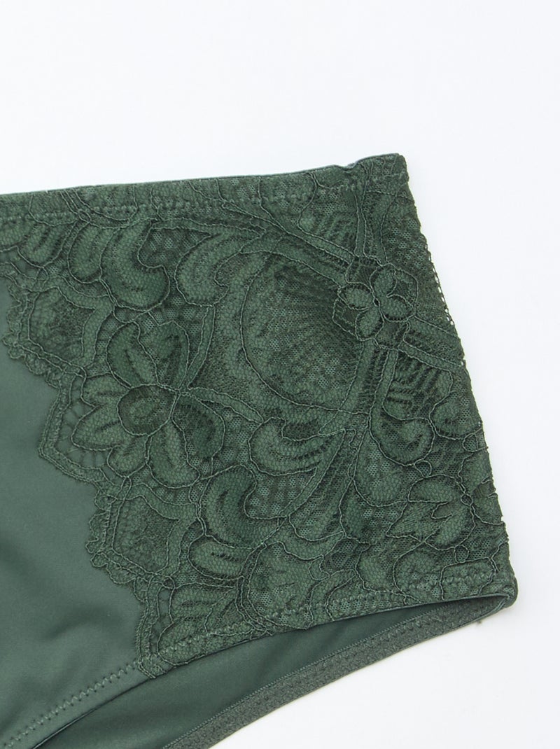 Culotte haute en microfibre et dentelle Kaki - Kiabi