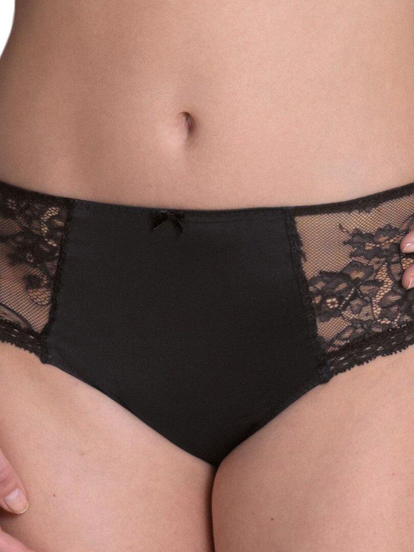 Culotte haute glamour microfibre et dentelle Abby Noir - Kiabi