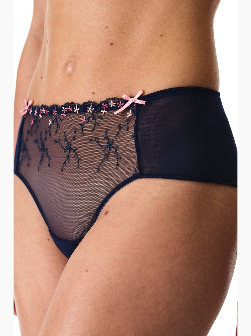 Culotte hipster fleurie brodée penti Bleu marine - Kiabi