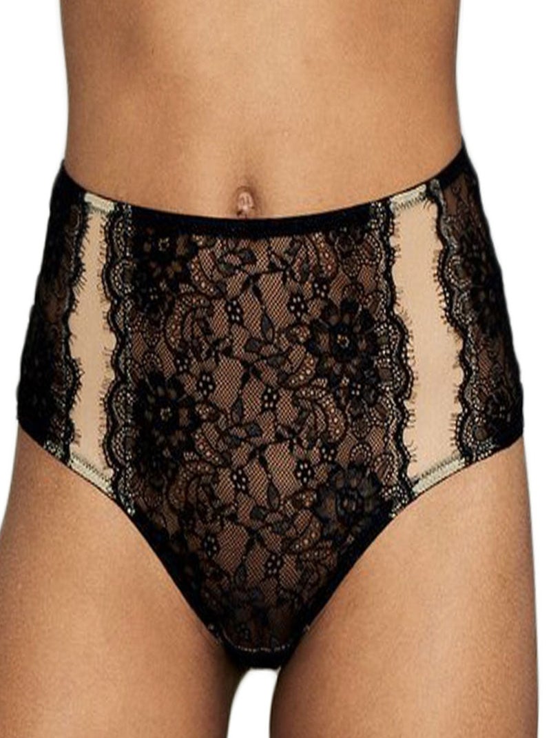 Culotte hipster taille haute en dentelle recyclée Amy Noir - Kiabi