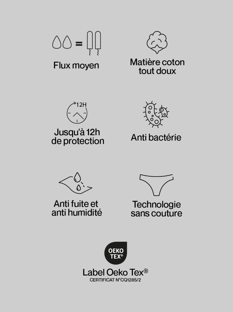 Culotte menstruelle coton - Flux moyen  - Vert Vert - Kiabi