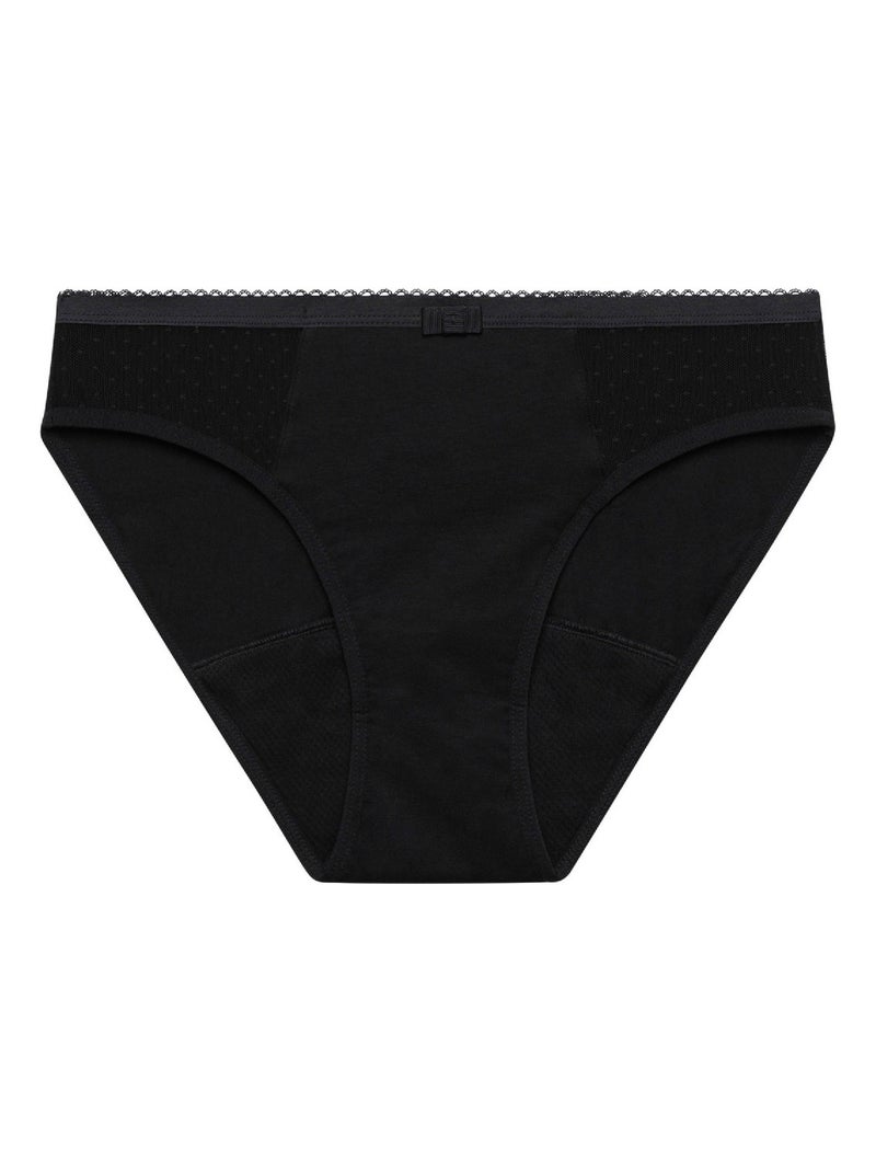 Culotte menstruelle Coton Bio Flux Moyen Protect Dentelle Noir - Kiabi