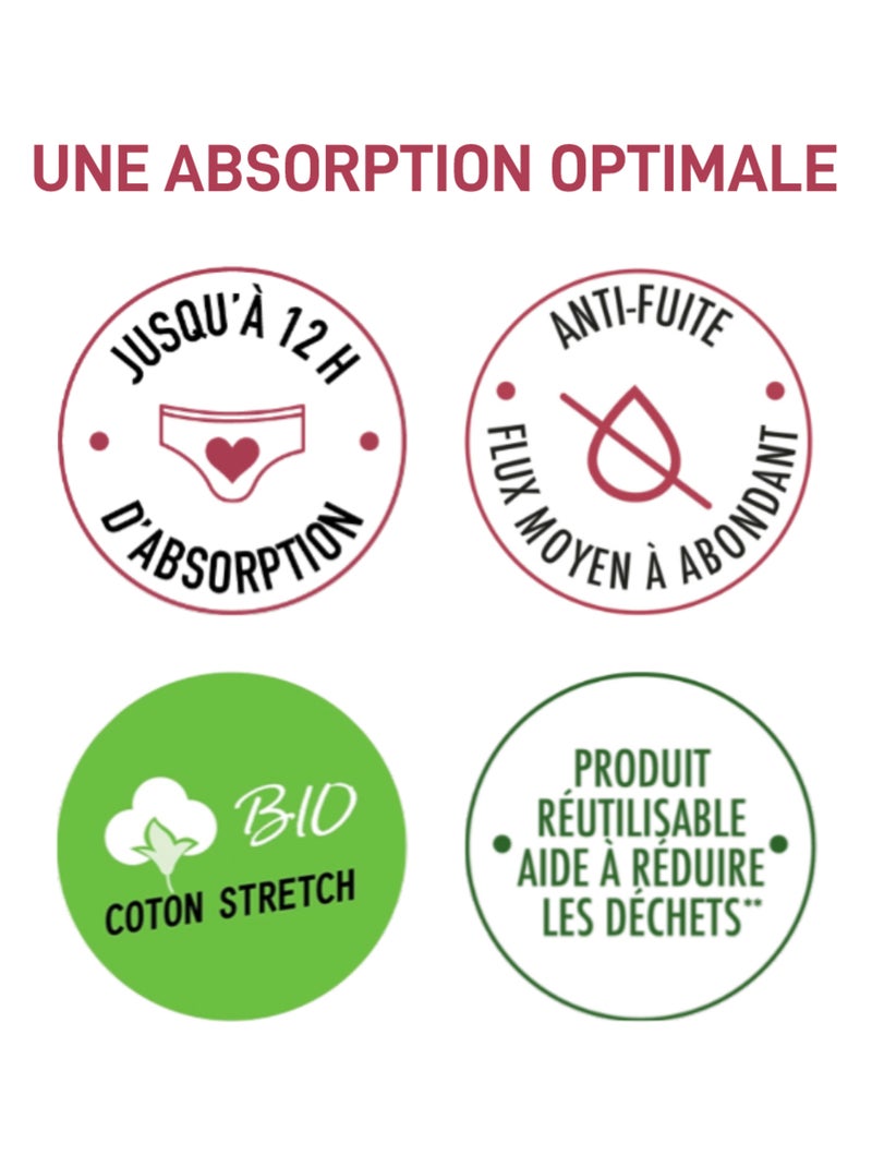 Culotte menstruelle Coton Bio Flux Moyen Protect Dentelle Noir - Kiabi