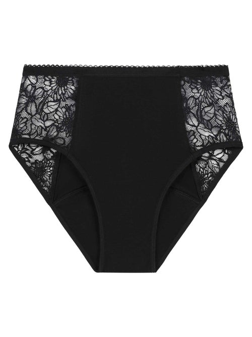 Culotte menstruelle haute, coton bio et dentelle florale Protect - Kiabi