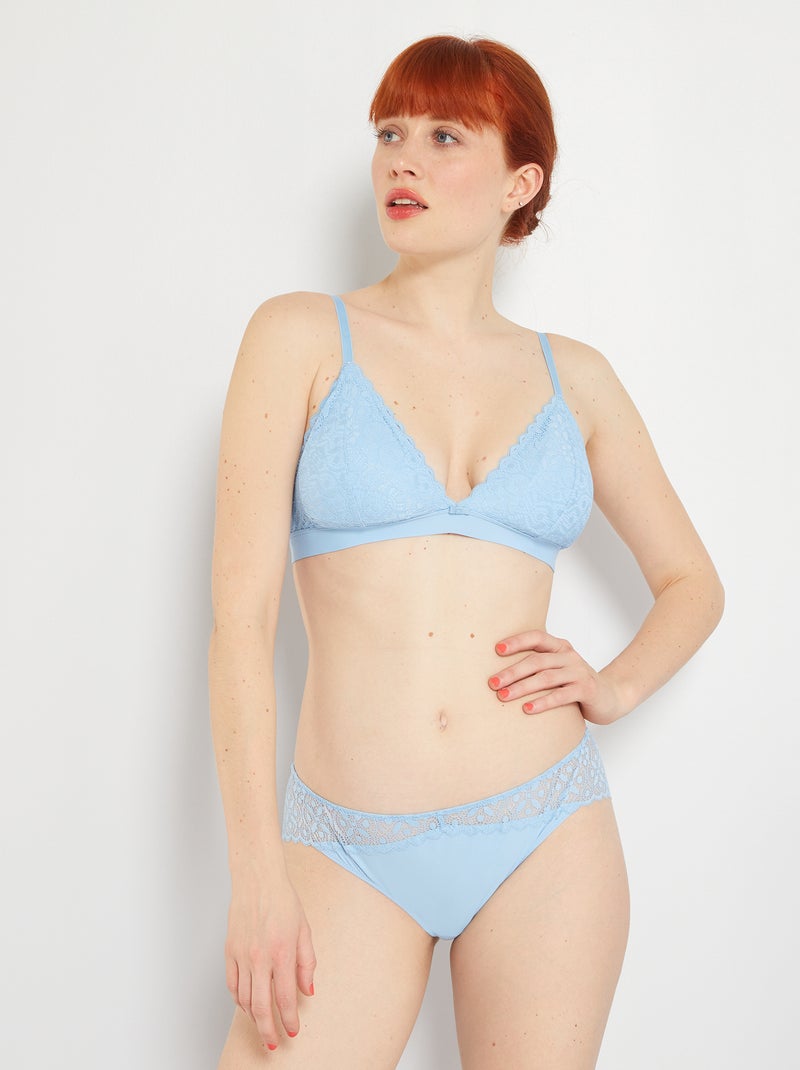Culotte micro et dentelle Bleu clair - Kiabi