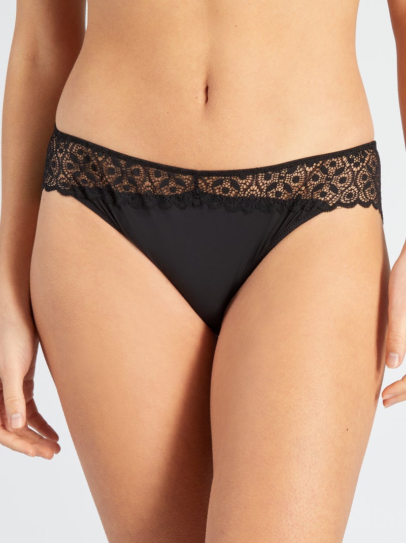 Culotte micro et dentelle noir Femme Kiabi