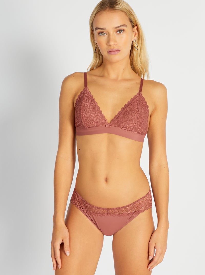 Culotte micro et dentelle Vieux rose - Kiabi