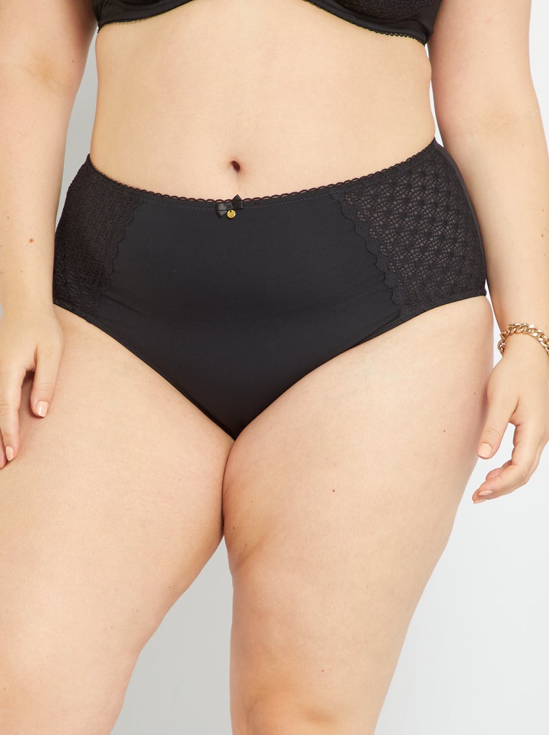 Culotte microfibre et dentelle noir - Kiabi