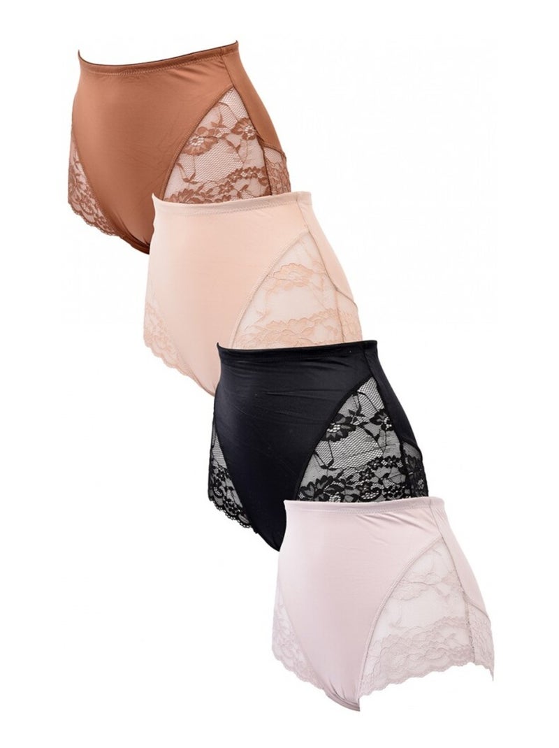 Culotte Microfibre TRESS Dentelle - Pack de 4 Beige/Noir - Kiabi