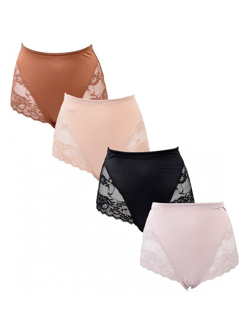 Culotte Microfibre TRESS Dentelle - Pack de 4 Beige/Noir - Kiabi