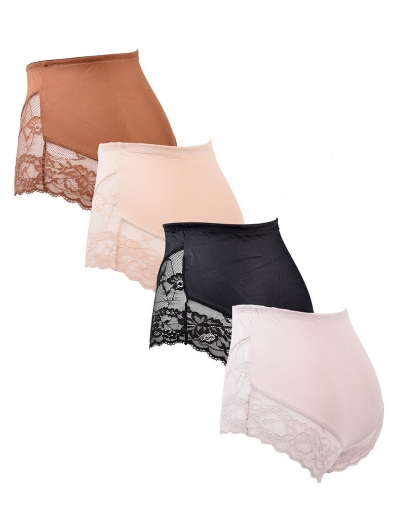 Culotte Microfibre TRESS Dentelle - Pack de 4 Beige/Noir - Kiabi
