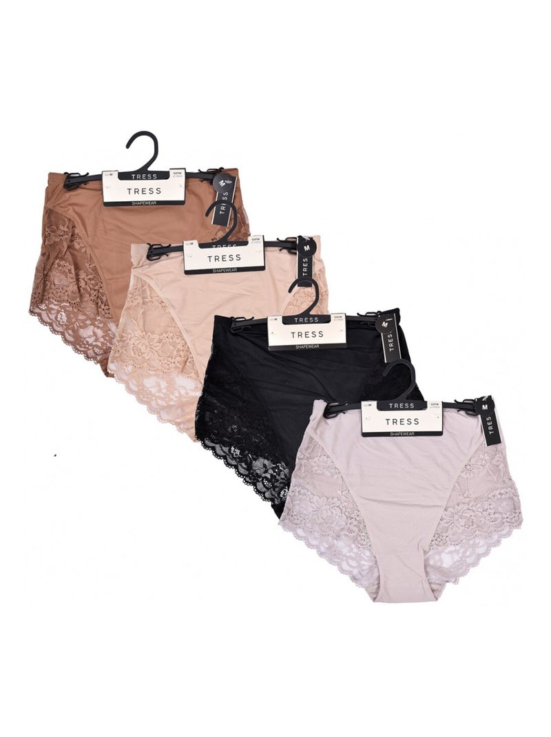 Culotte Microfibre TRESS Dentelle - Pack de 4 Beige/Noir - Kiabi