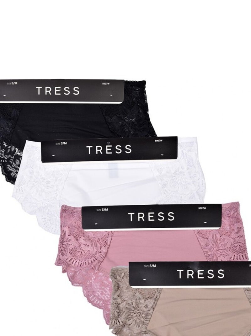 Culotte Microfibre TRESS Dentelle - Pack de 4 Blanc Multicolore Noir - Kiabi