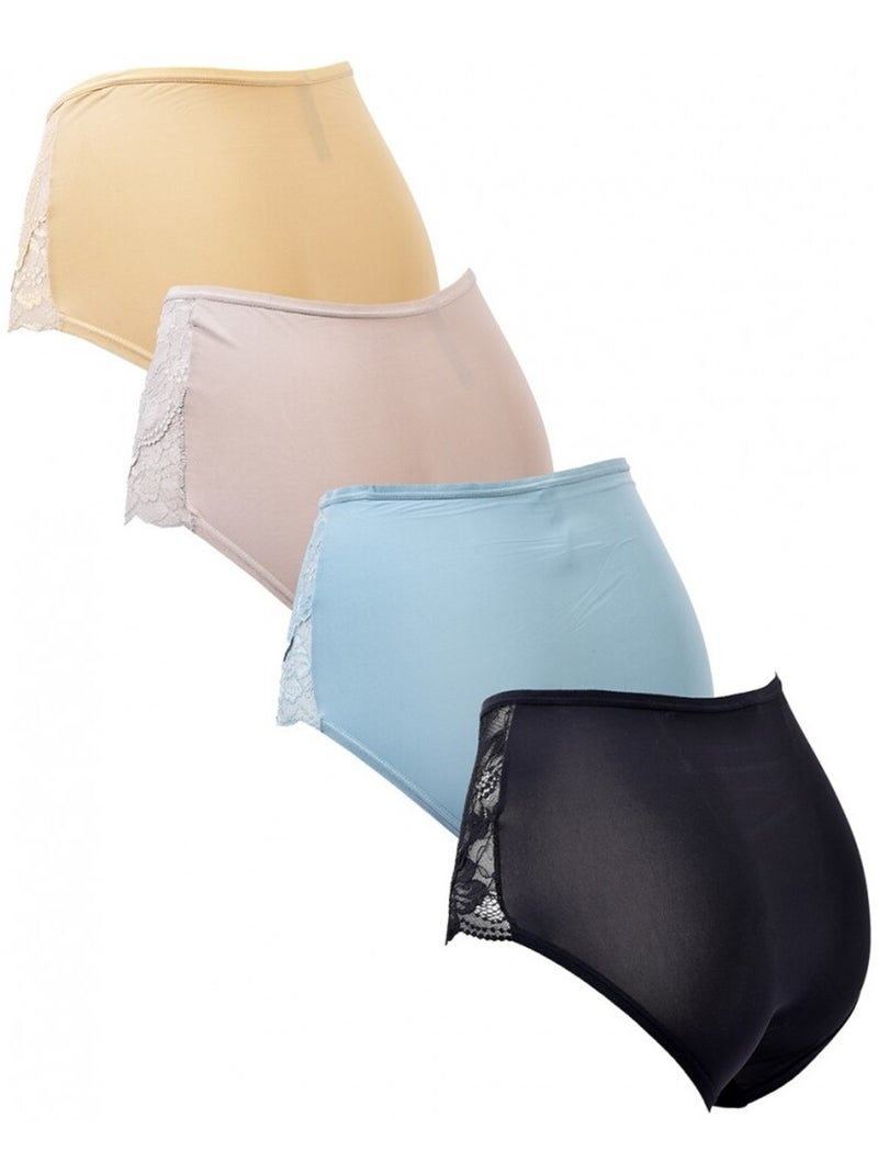 Culotte Microfibre TRESS Dentelle - Pack de 4 Bleu Beige Noir - Kiabi