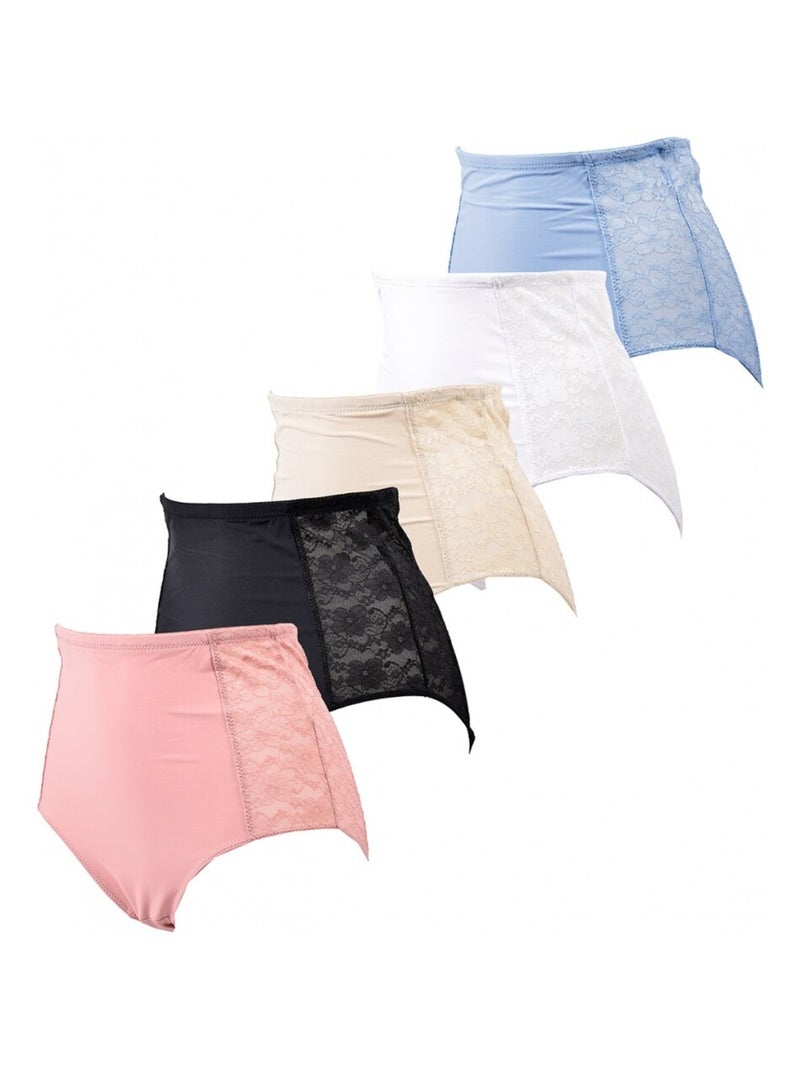 Culotte Microfibre TRESS Dentelle - Pack de 5 Bleu Multicolore Noir - Kiabi