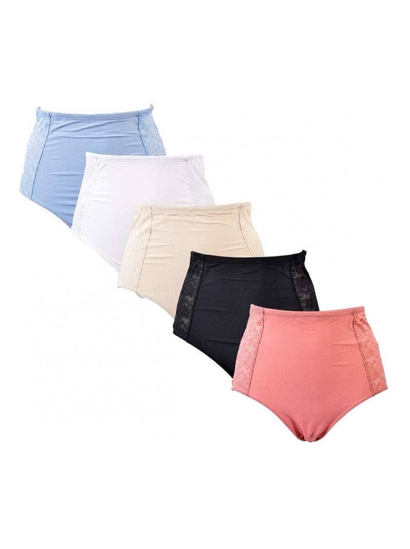 Culotte Microfibre TRESS Dentelle - Pack de 5 Bleu Multicolore Noir - Kiabi