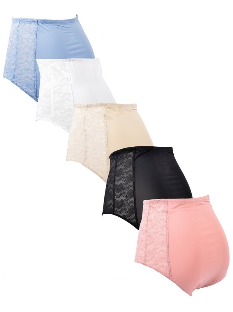 Culotte Microfibre TRESS Dentelle - Pack de 5 Bleu Multicolore Noir - Kiabi