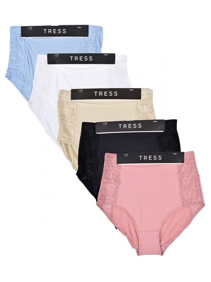 Culotte Microfibre TRESS Dentelle - Pack de 5 Bleu Multicolore Noir - Kiabi