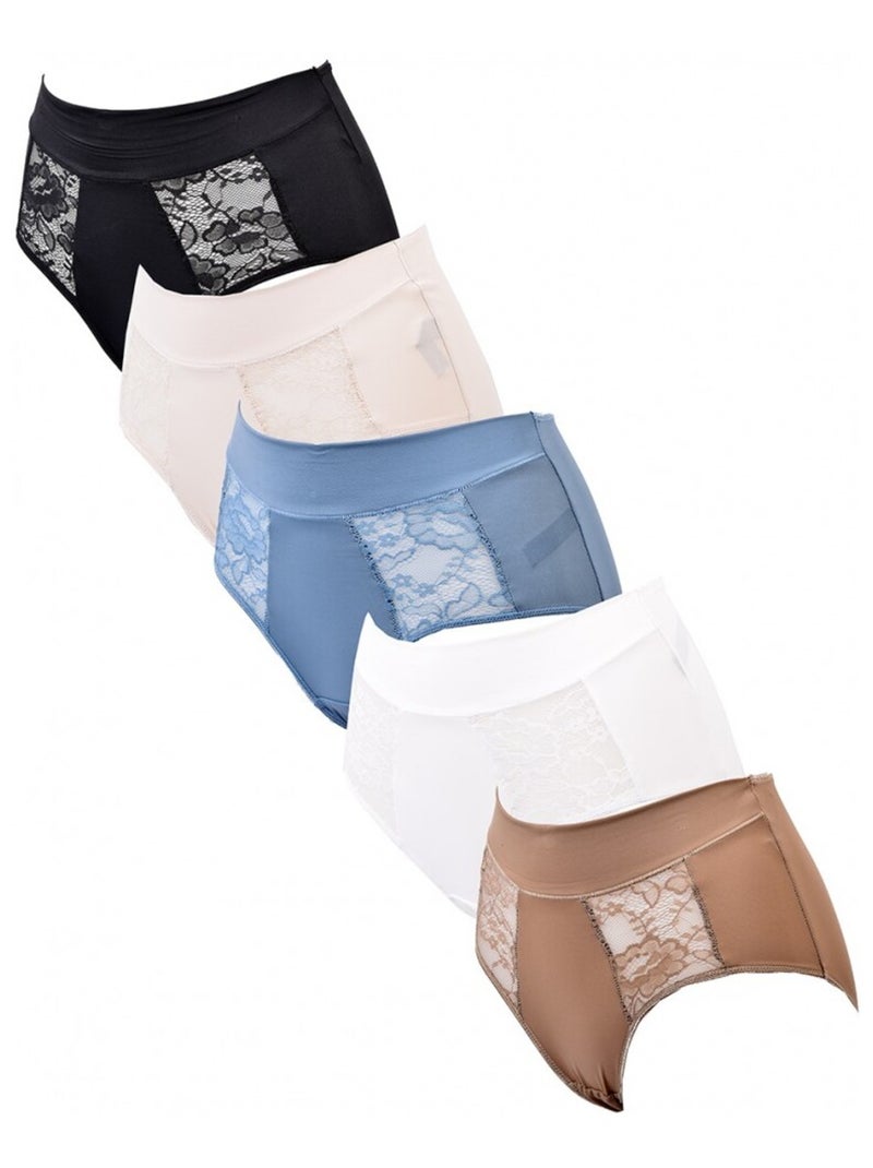 Culotte Microfibre TRESS Dentelle - Pack de 5 Noir Multicolore Blanc - Kiabi