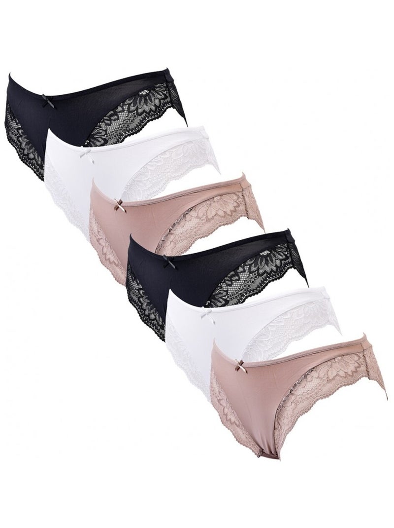 Culotte Microfibre TRESS Dentelle - Pack de 6 Noir Beige Blanc - Kiabi