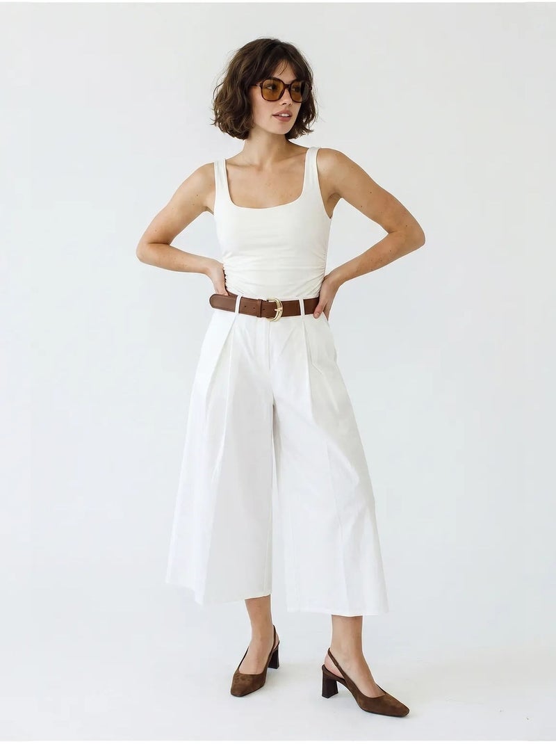 Culotte plissée à jambe large et taille haute lucci Blanc - Kiabi