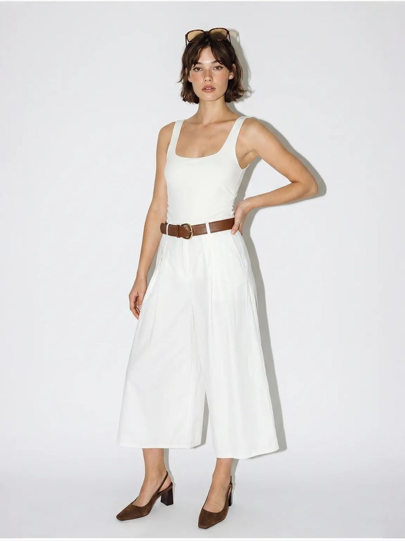 Culotte plissée à jambe large et taille haute lucci Blanc - Kiabi
