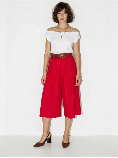 Culotte plissée à jambe large et taille haute lucci - Kiabi Culotte plissée à jambe large et taille haute lucci - Kiabi