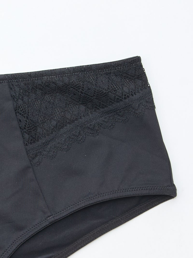 Culotte satinée avec dentelle Noir - Kiabi