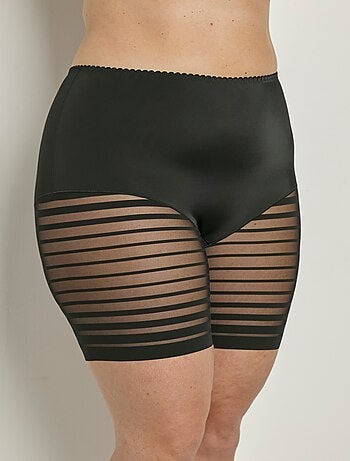 Culotte shorty extensible taille haute tulle effet rayé