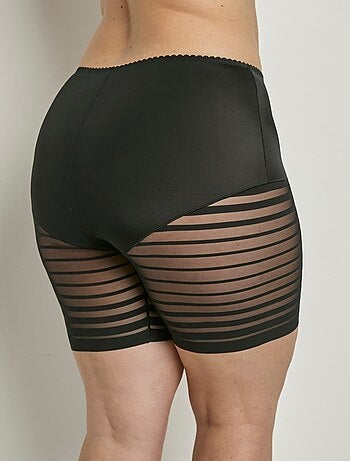 Culotte shorty extensible taille haute tulle effet rayé