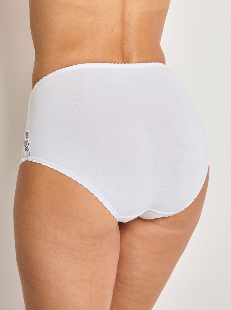 Culotte taille haute coton stretch dentelle - Afibel Blanc - Kiabi