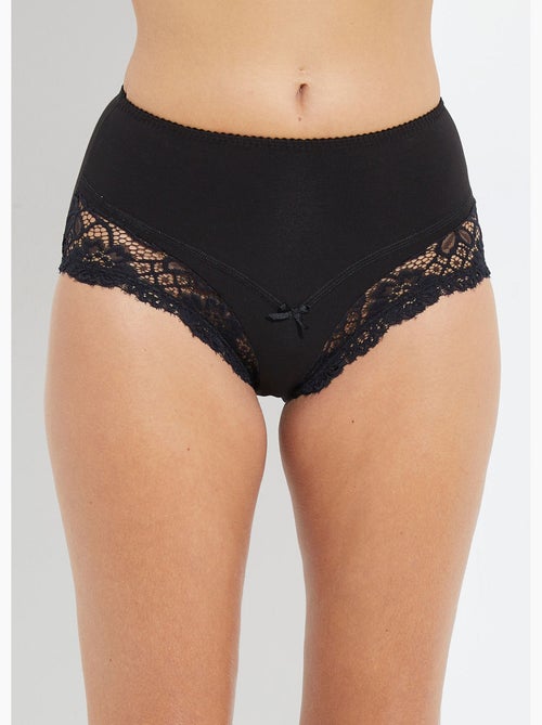 Culotte taille haute coton stretch dentelle - Afibel - Kiabi