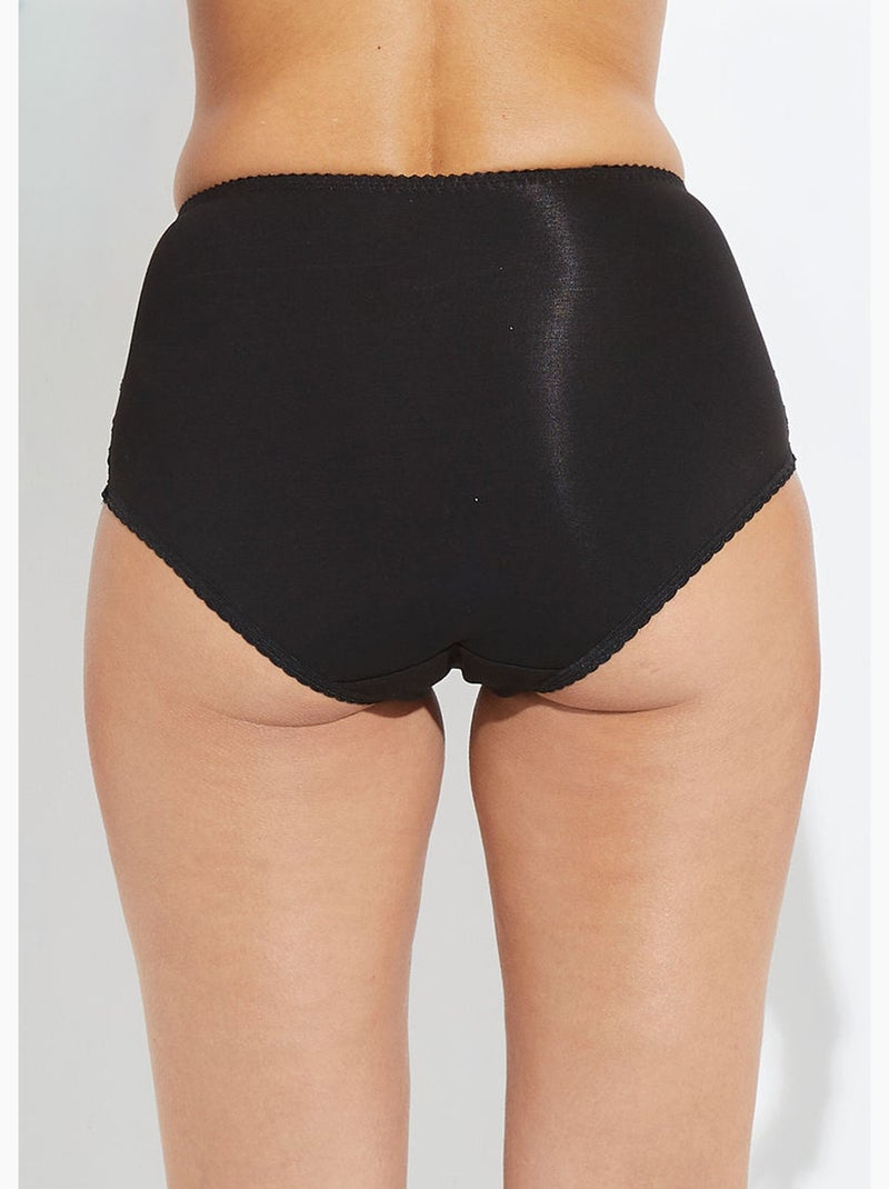 Culotte taille haute coton stretch dentelle - Afibel Noir - Kiabi